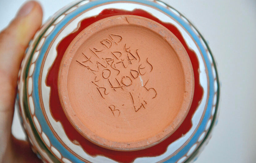 Handcrafted vase signed colorful patterned