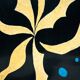 Room divider in art deco style with birds, geometric patterns, red, yellow, blue