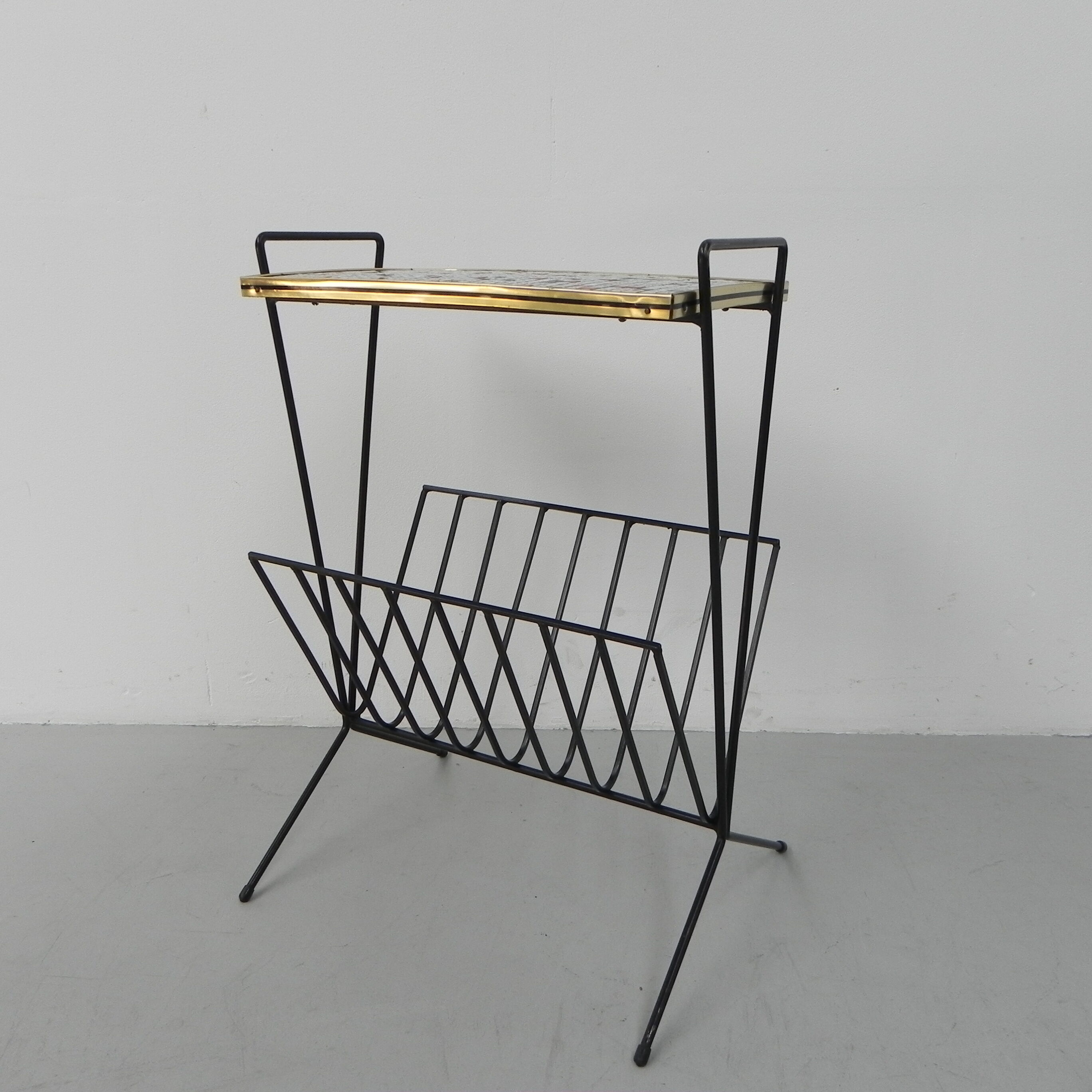 Vintage tile table with newspaper tray