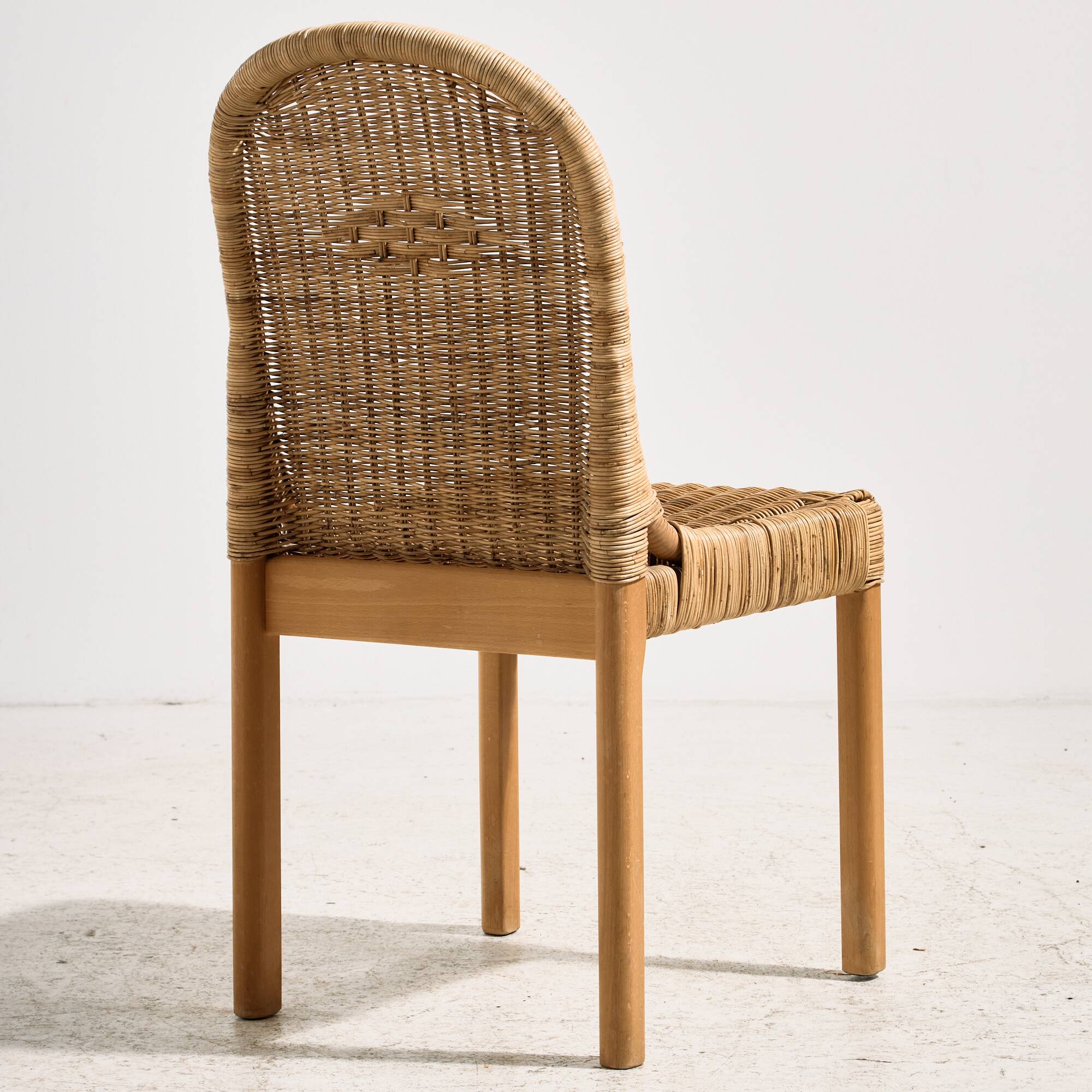 Oak and rattan chair, set of 4