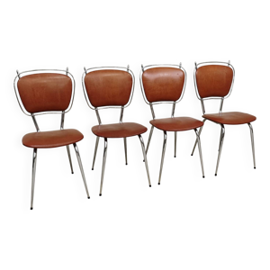 Série de 4 chaises francaise - marron 1960