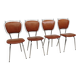 Set of 4 French chairs in camel brown imitation leather and chrome 1960