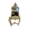 Ensemble miroir avec console bois doré style baroque dessus marbre.