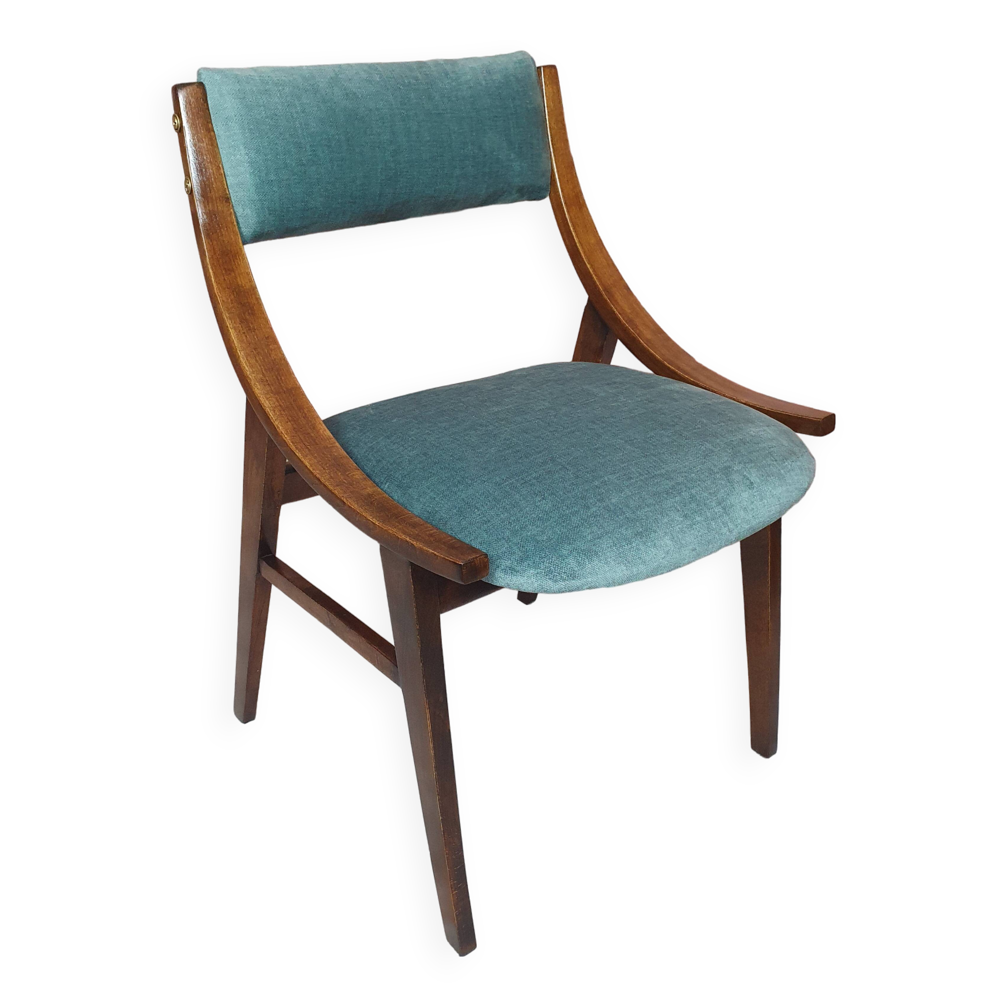 Renovated GFM 57 chair, Skoczek, designed by J. Kędziorek, navy blue