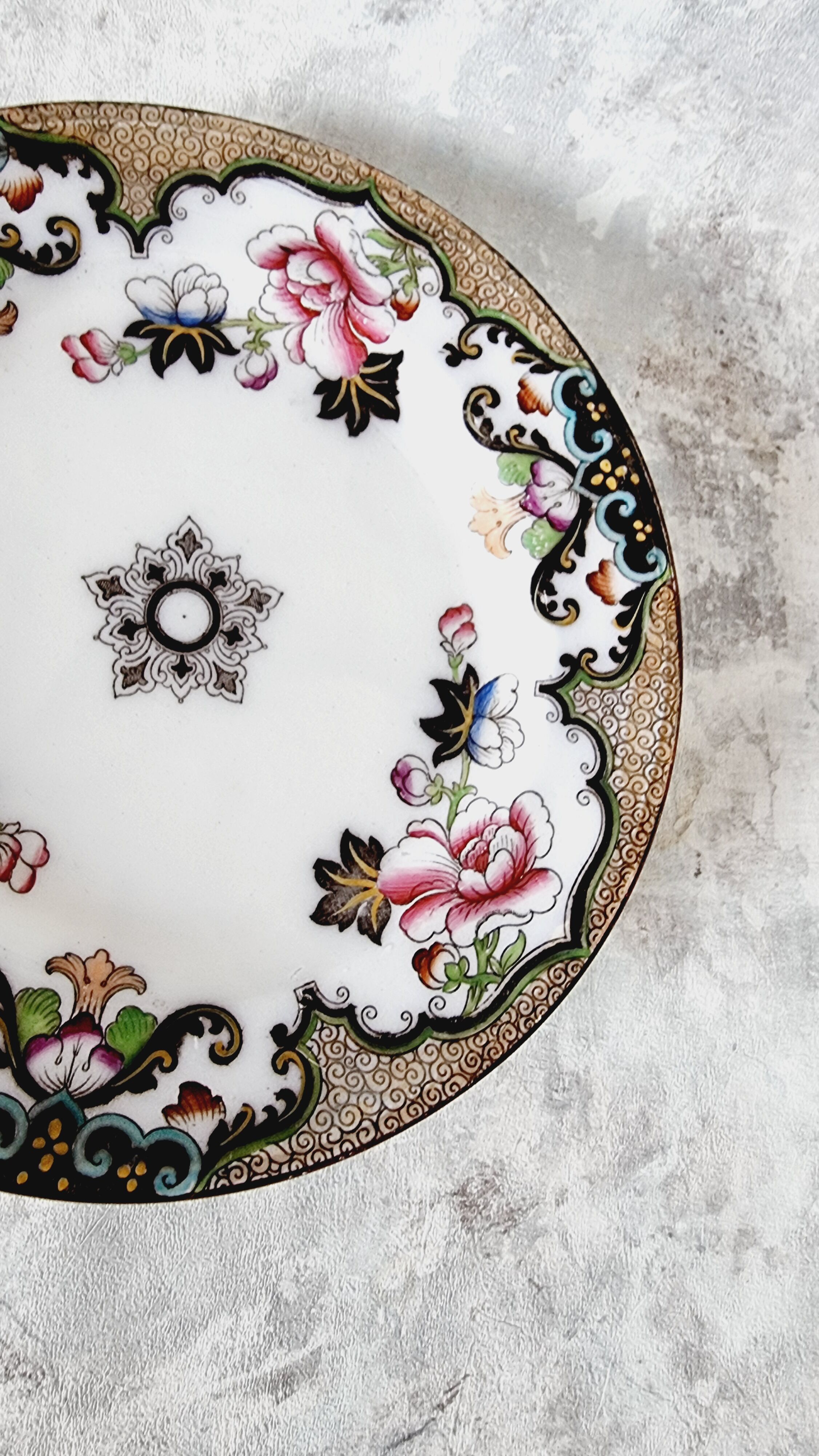 English Ceramic Plate Beech Hancock mod: Jeddo S.XIX Chinese Inspired Floral Patterns