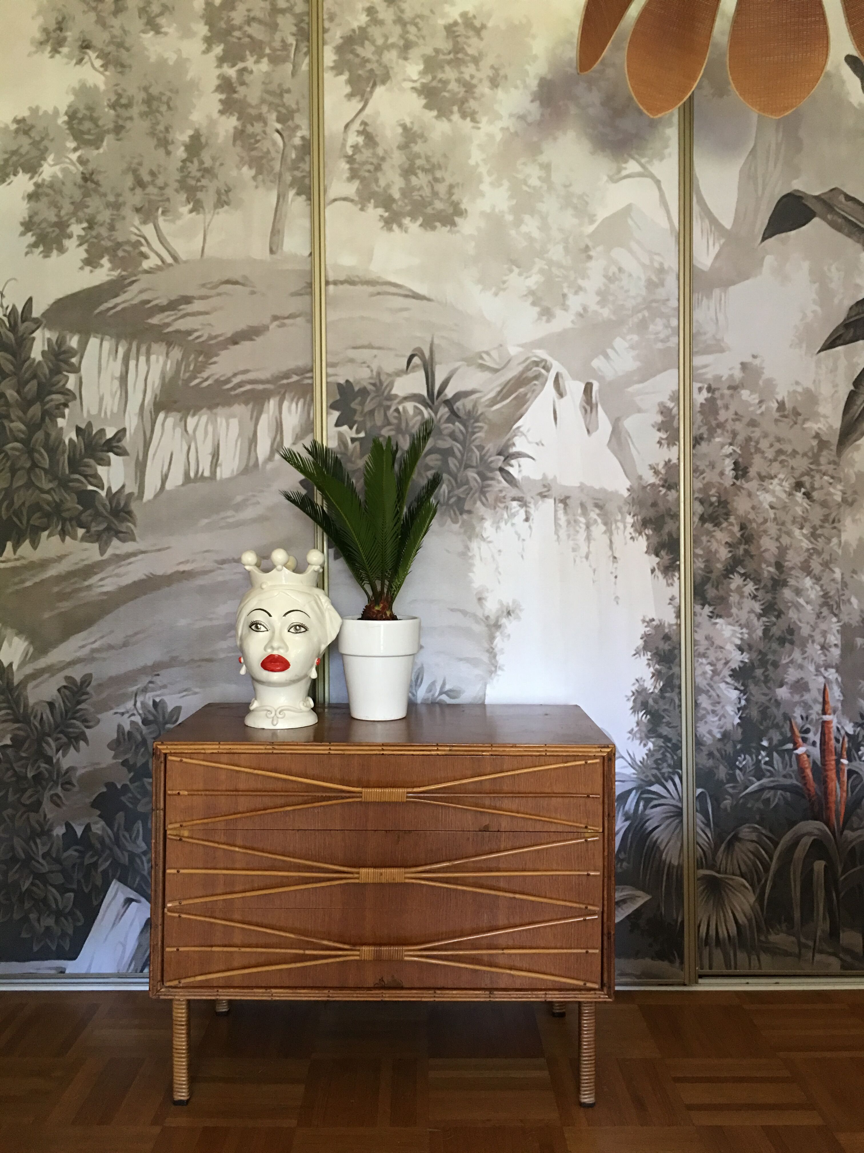 Rattan chest of drawers of the years 50