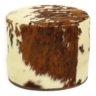 Round Vintage Pouf Cowhide Leather Sixties 47cm