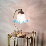 small brass lamp 29x20 pretty tulip lace glass elec ok