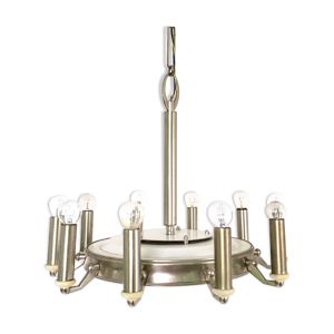lustre rond en métal verni, italie années 1950