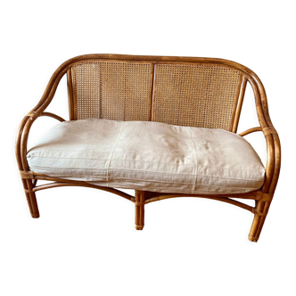 Banquette en rotin et cannage