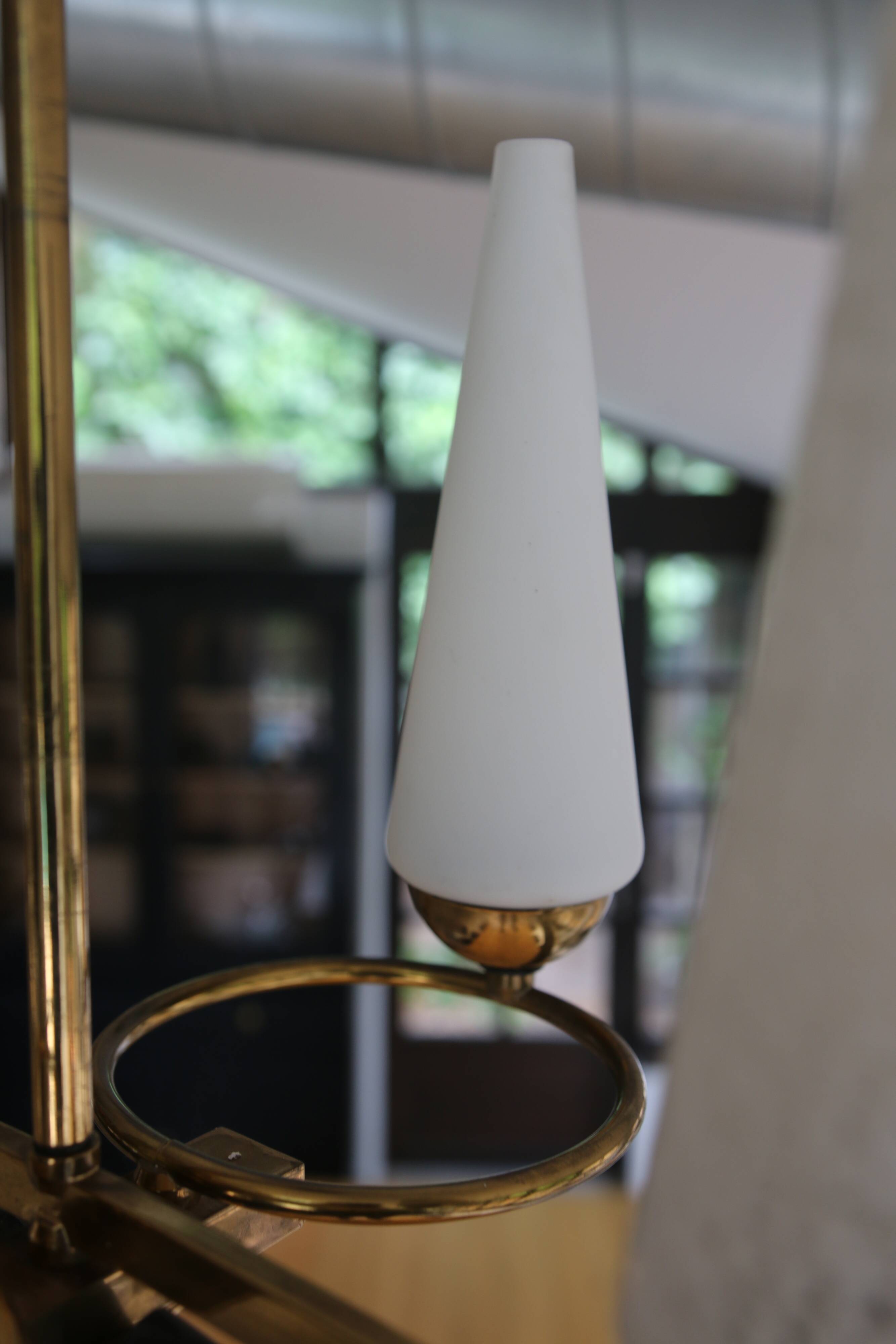 Mid-Century 6-Light Chandelier - Opaline and Brass