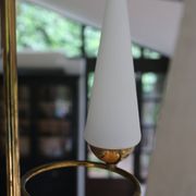 Lustre 6 feux Mid-Century - Opaline et laiton - Style Lunel - Arlus