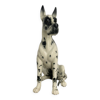 sculpture en céramique d'un chien dogue allemand arlequin, années 1980