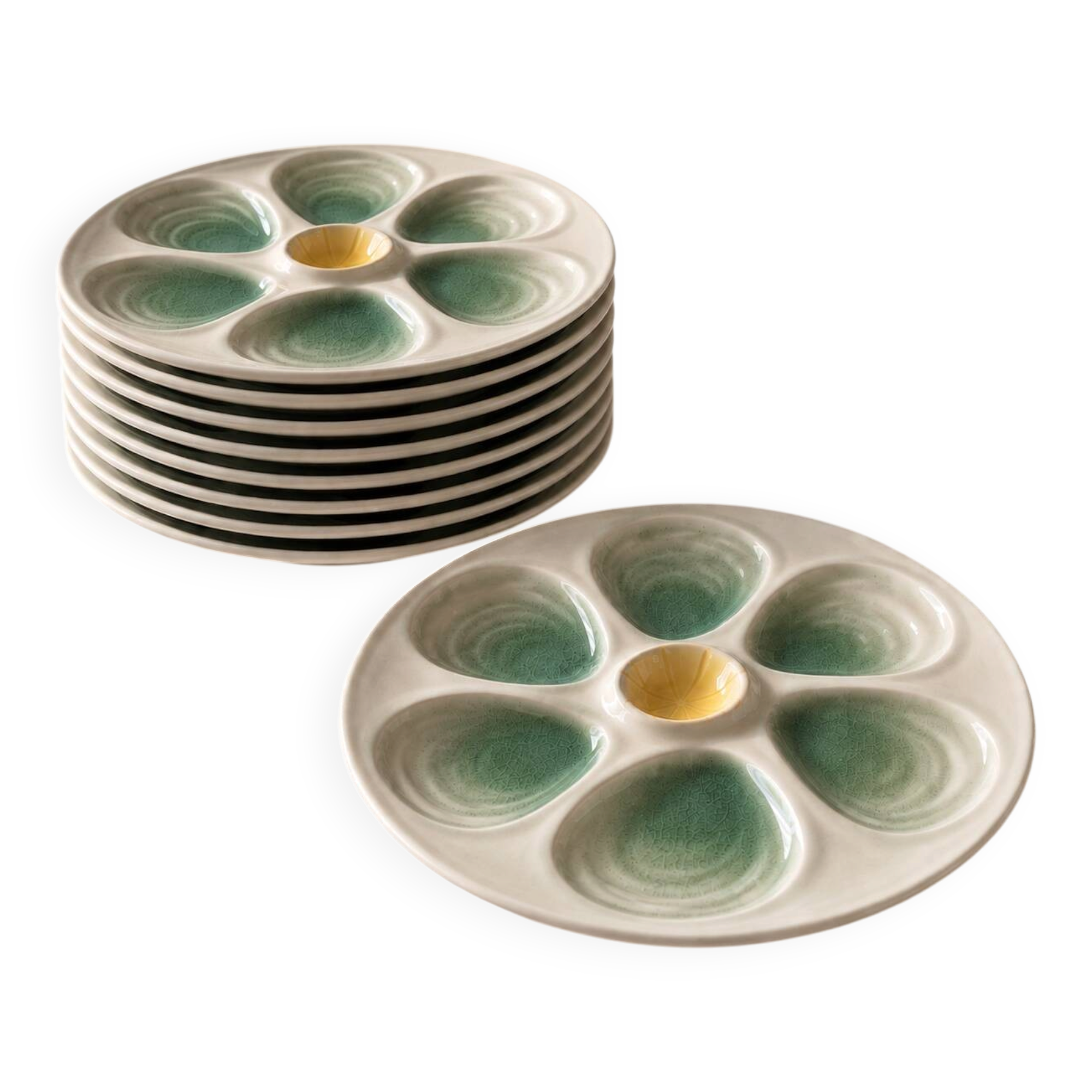 Set of 9 vintage oyster plates Salins France