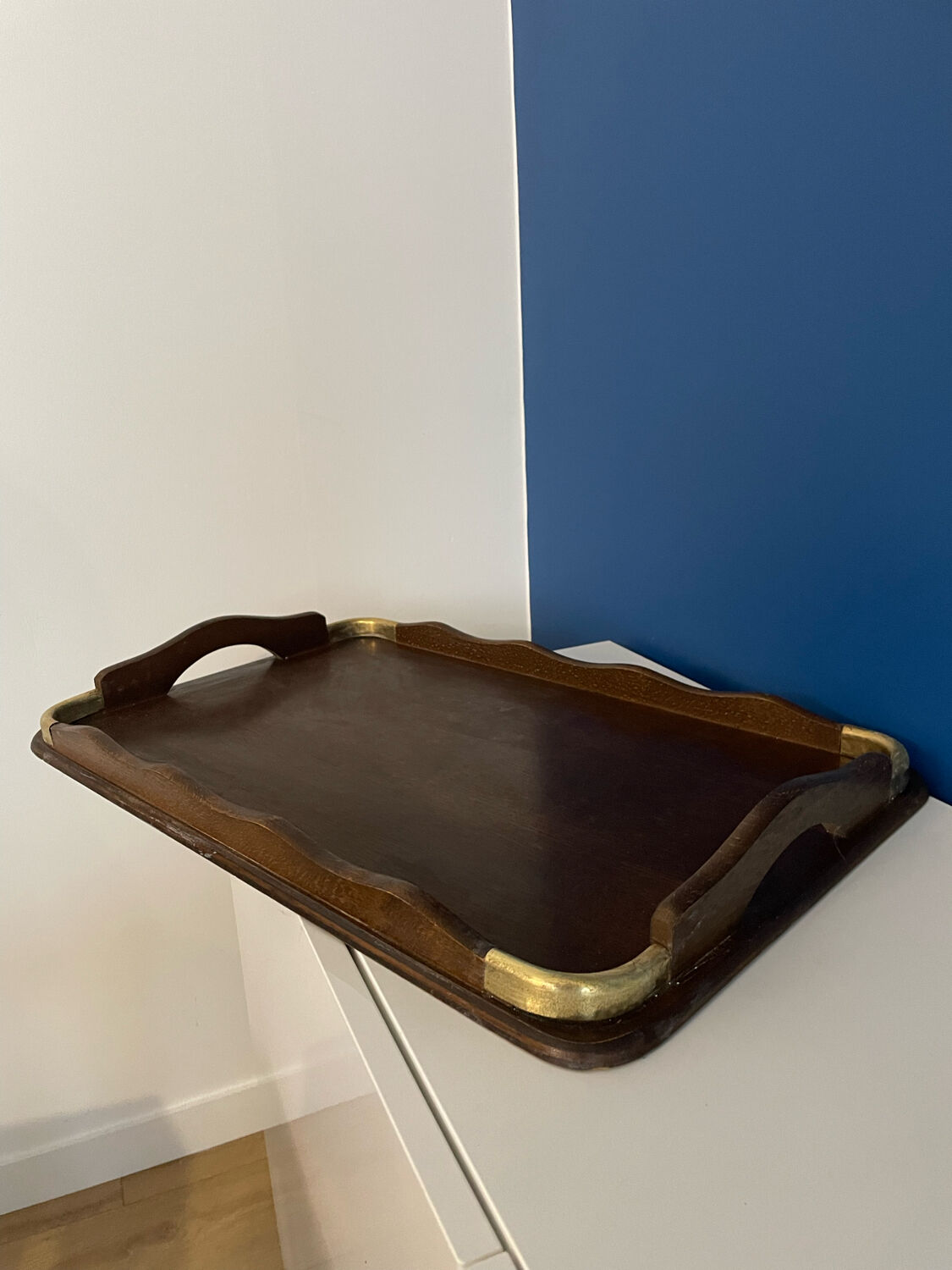 Wooden and brass serving tray