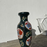 Asian vase in black ceramic with floral decoration