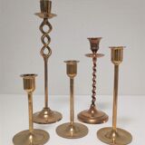 Five solid brass candle holders vintage design 80s