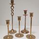 Five solid brass candle holders vintage design 80s