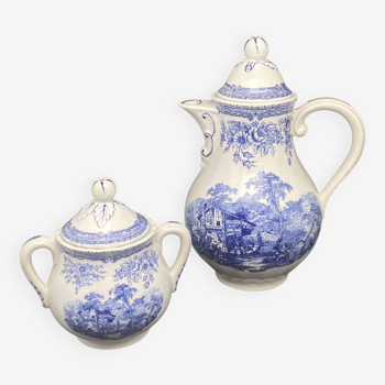 Duo à thé/café Lunéville décor bleu Cobalt