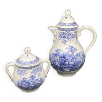 Duo à thé/café Lunéville décor bleu Cobalt