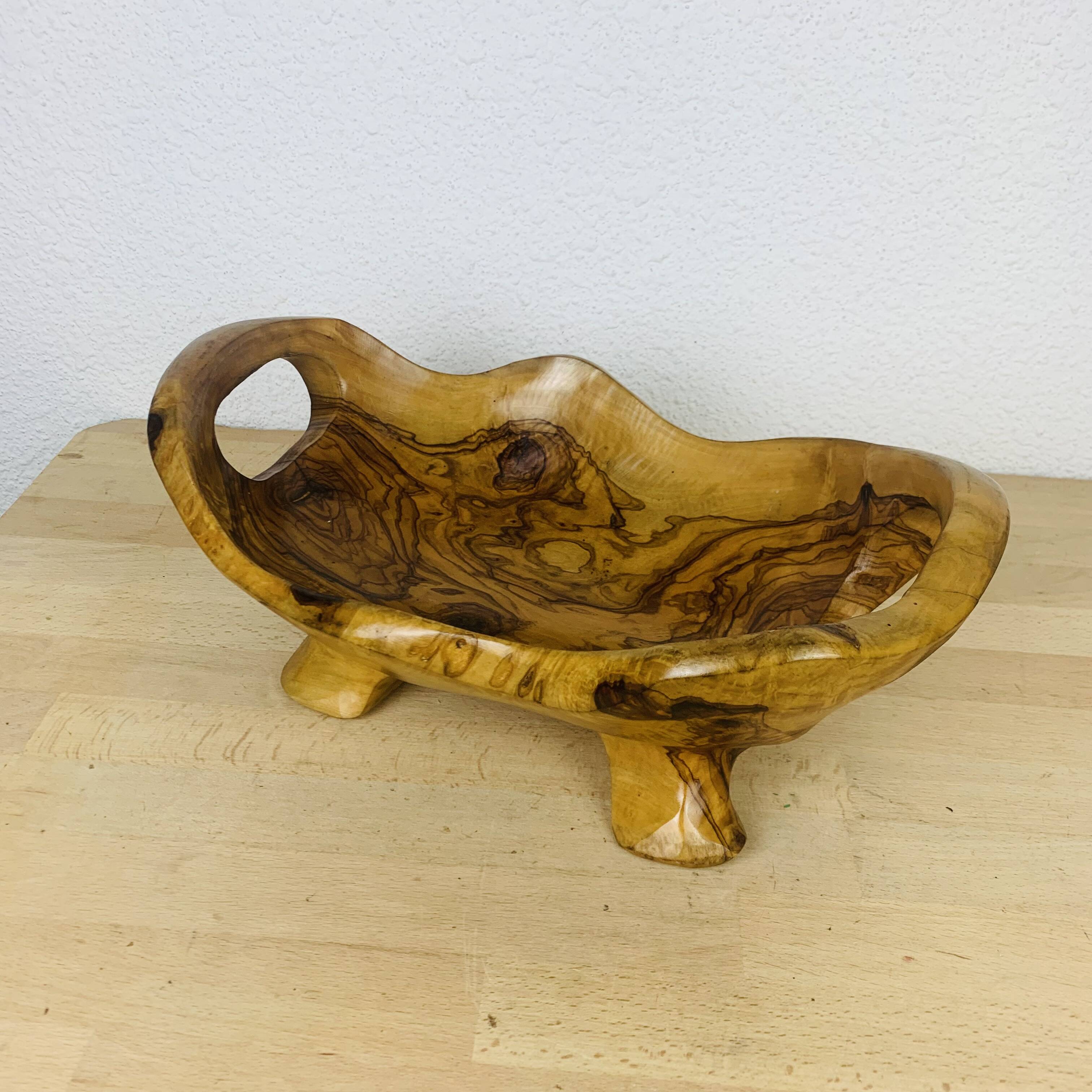 Brutalist olive wood fruit bowl