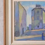 Huile sur toile paysage urbain 1951