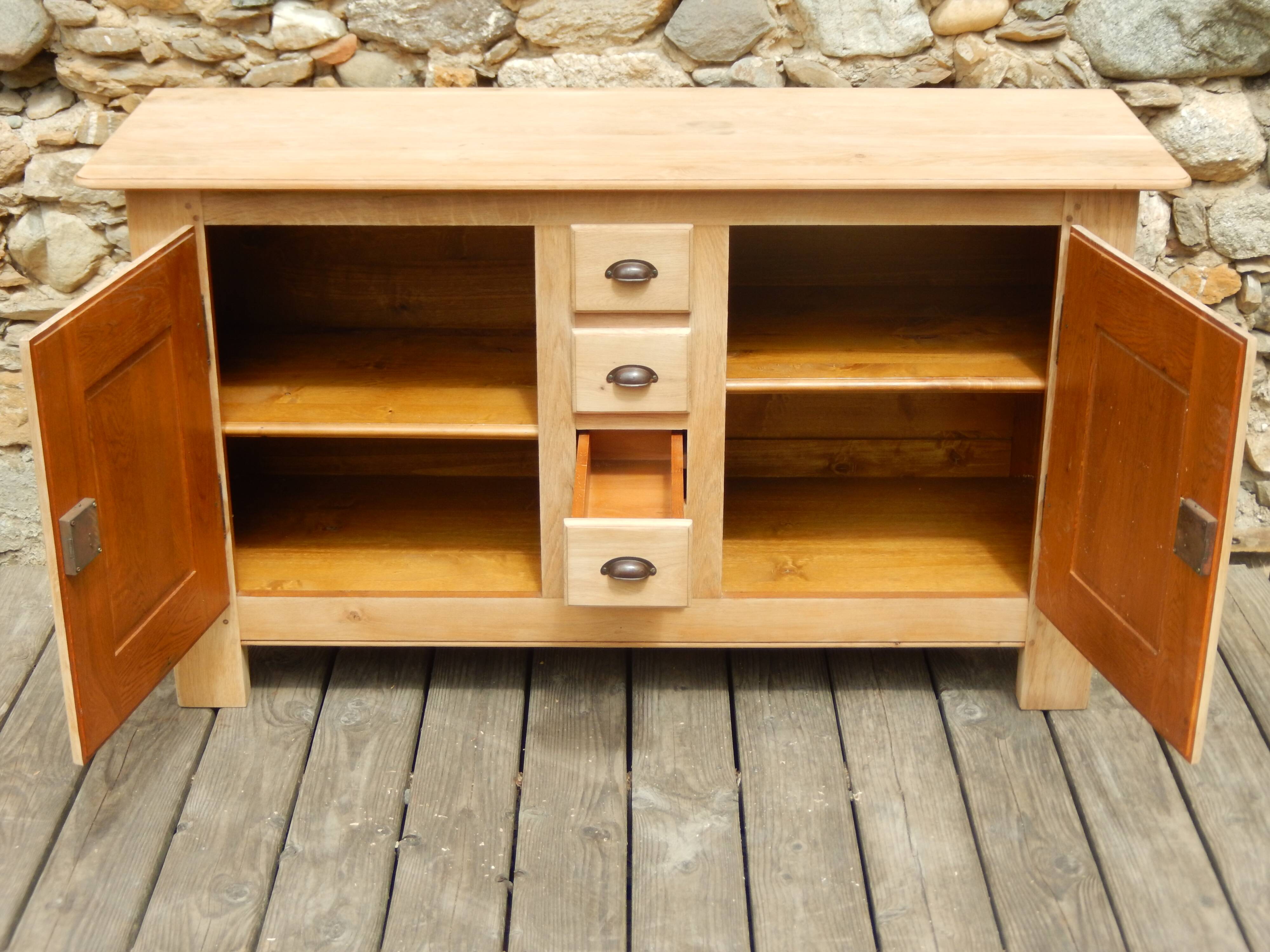 Old low sideboard / side unit / industrial furniture in solid ash