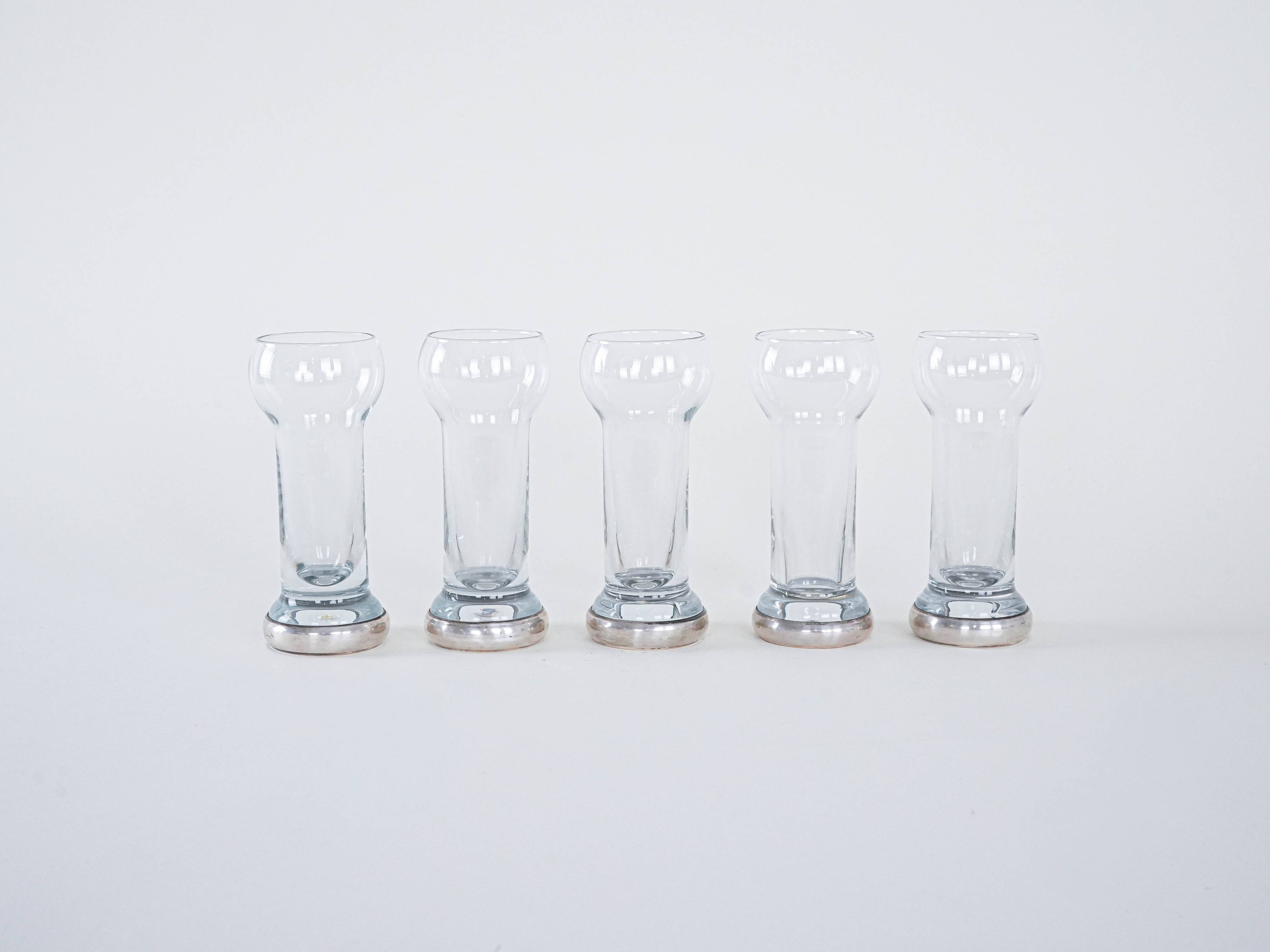 Set of five glasses, Italian design, 1970s, made in Italy
