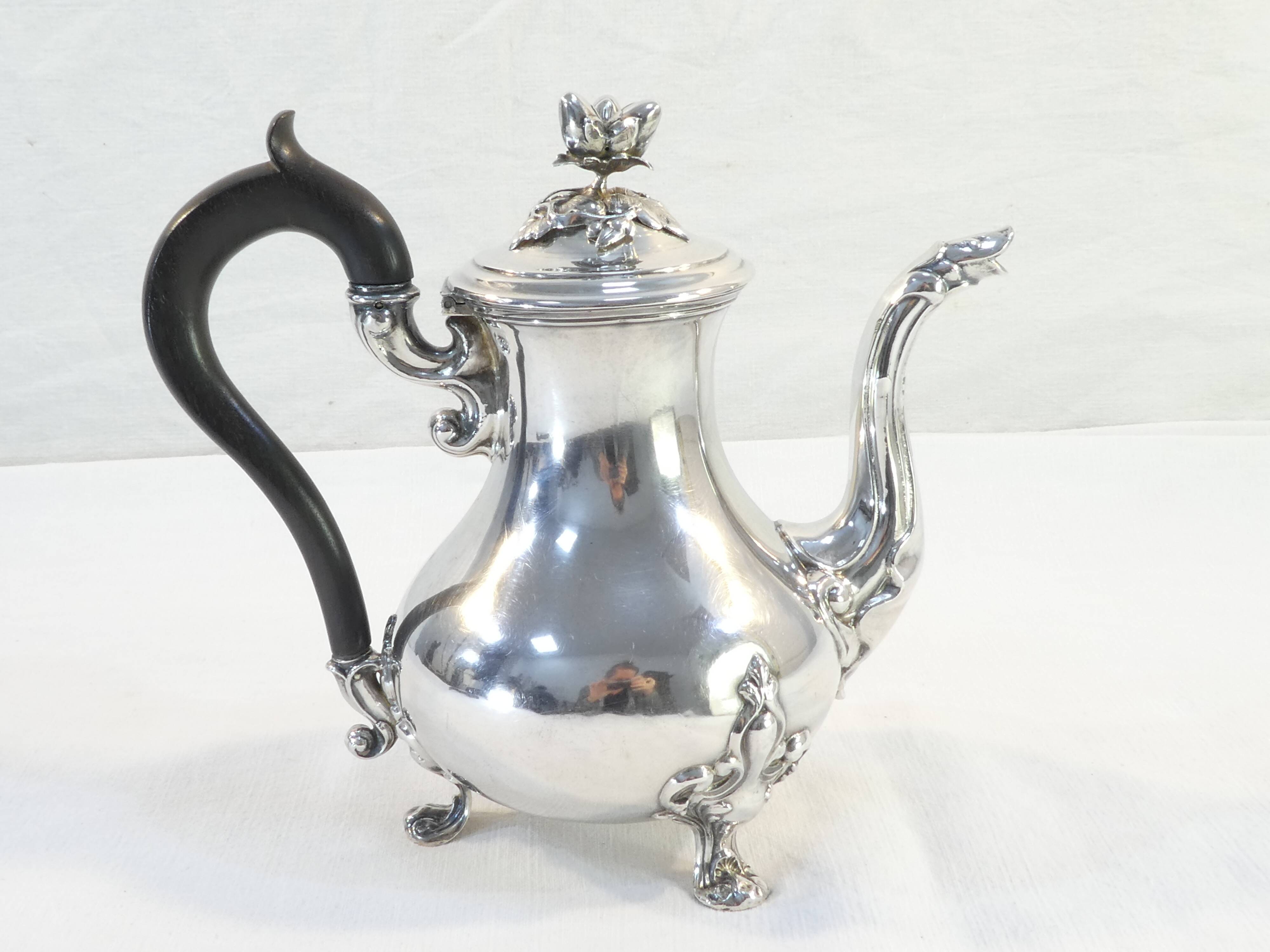 Theiere pourer in solid silver handle in ebene minerve martial fray 19th