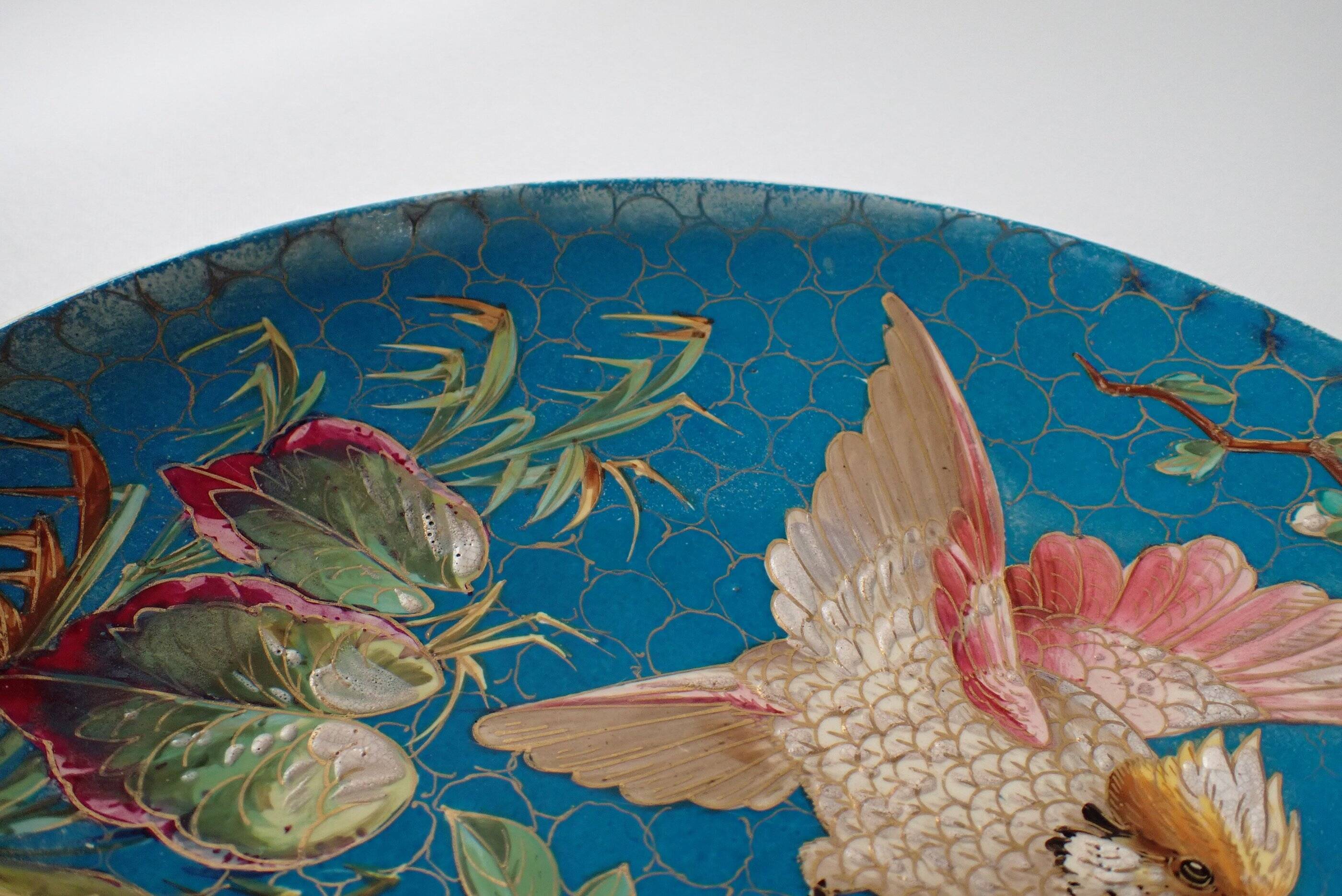 Exotic bird plate late 19th century - B & Cie Creil & Montereau