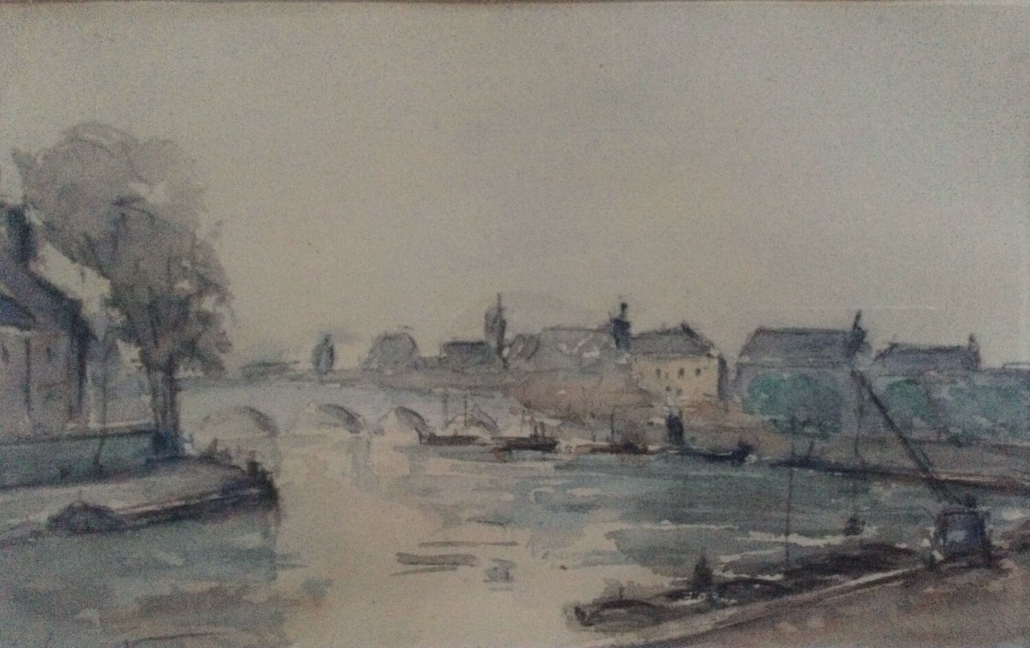 The Seine in Paris. Watercolour by Henri NOIZEUX (1871-?).