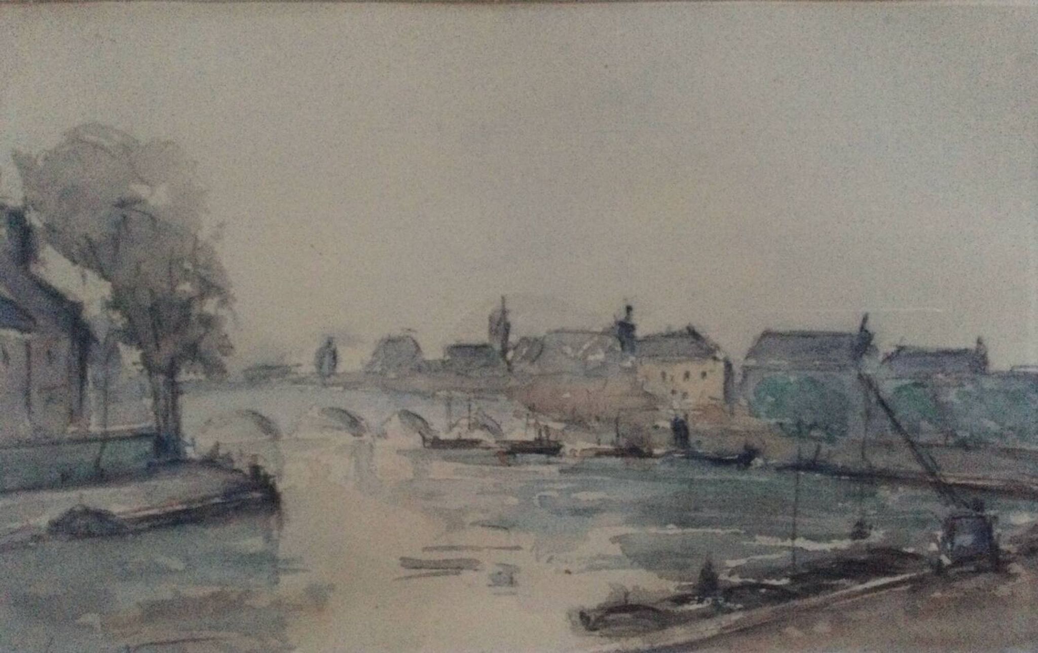 The Seine in Paris. Watercolour by Henri NOIZEUX (1871-?).