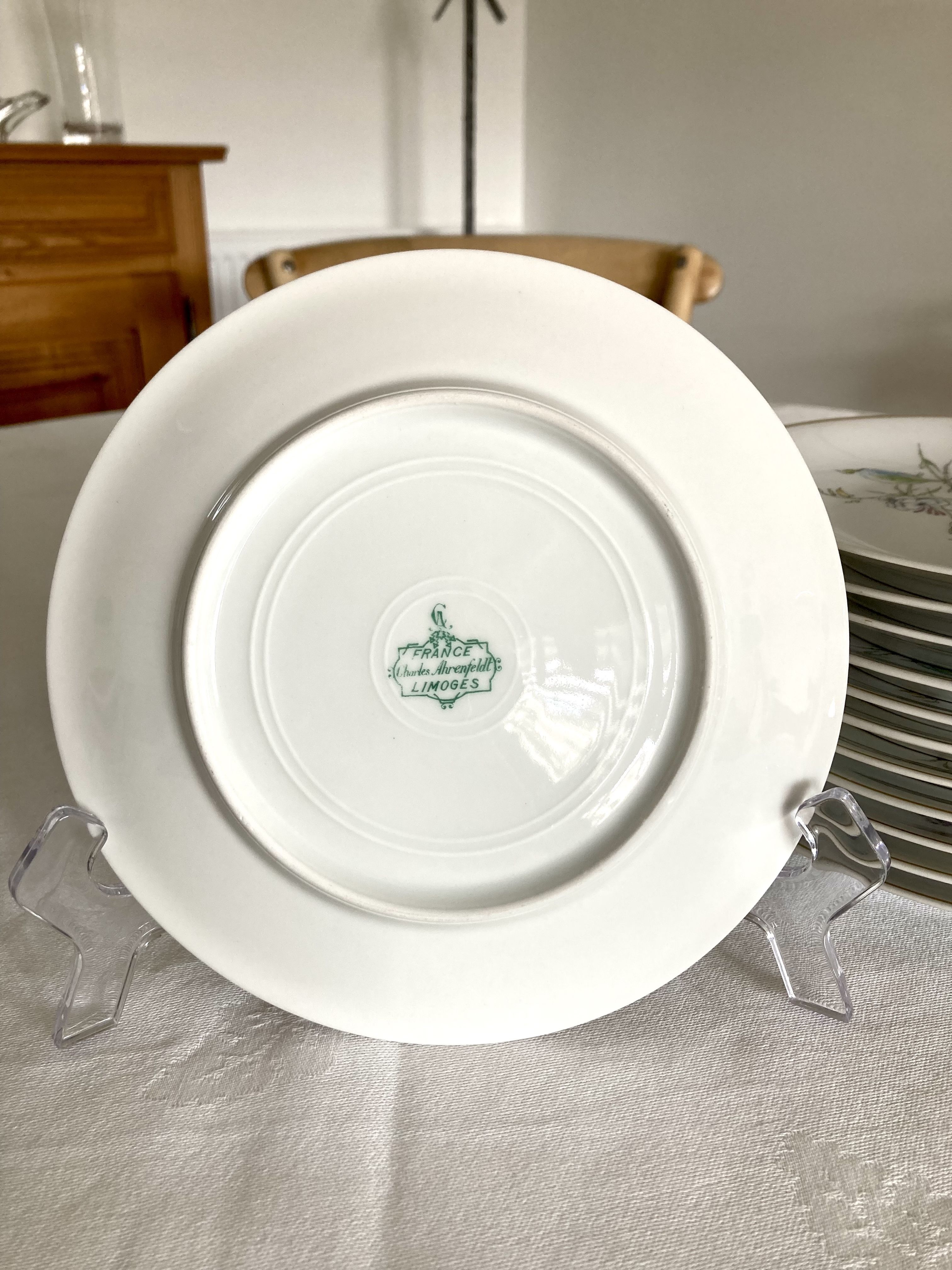 12 Limoges porcelain dessert plates Charles Ahrenfeldt floral decoration