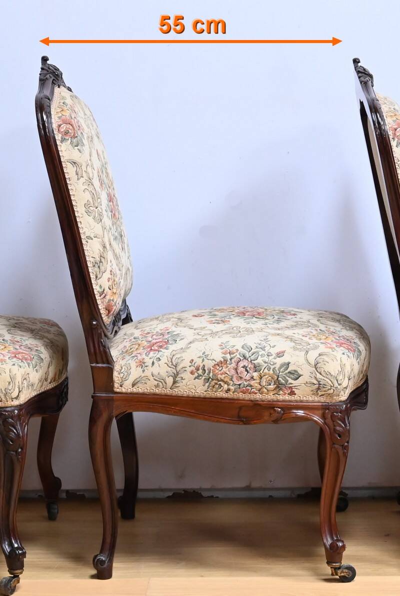 Suite of 4 Rosewood Chairs, Louis XV style, Napoleon III period – Mid-19th century