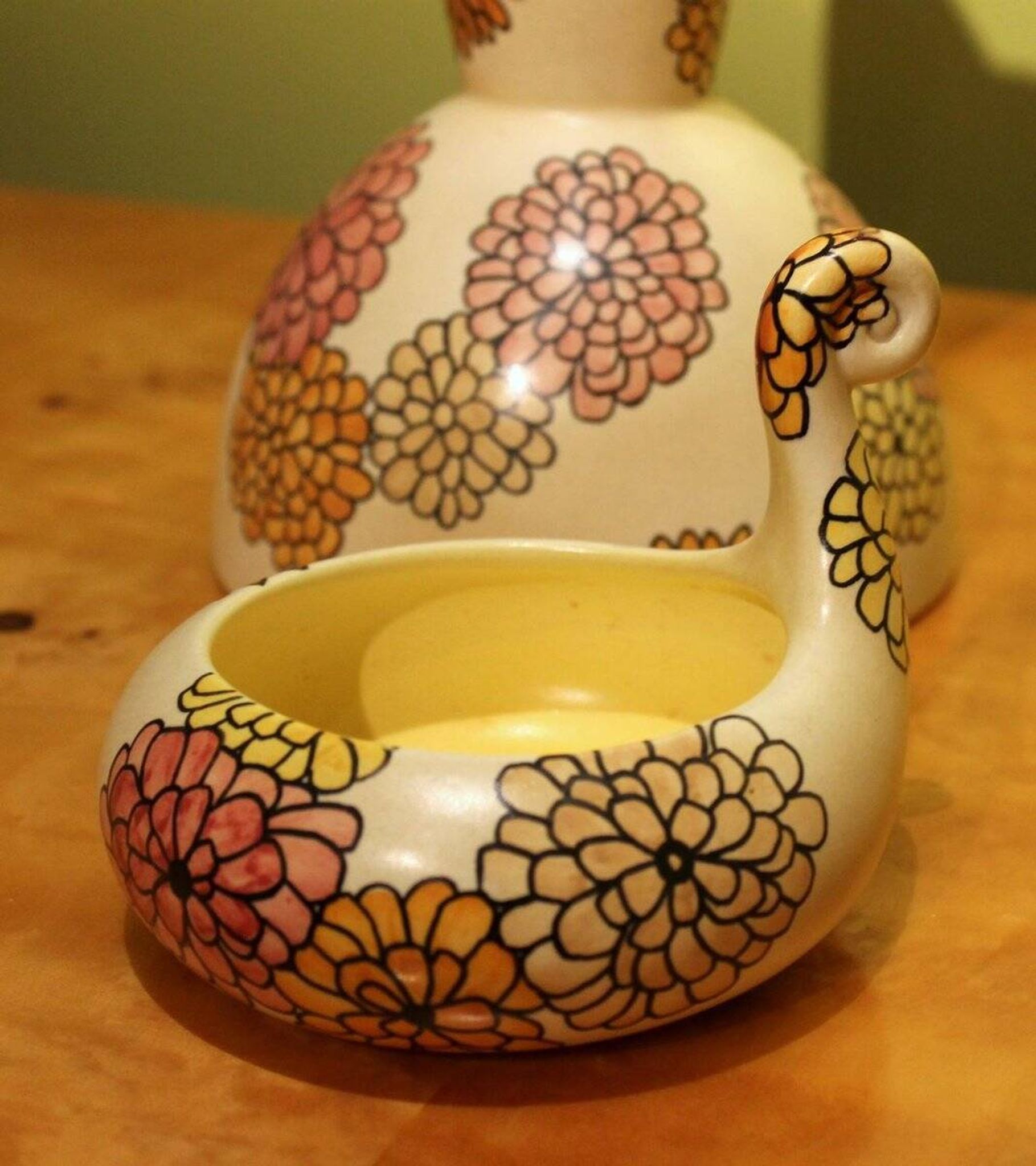 Italian Art Deco Ceramic Jug, Pitcher and Tray Set with Floral Patterns from Lenci, 1930s, Set of 3