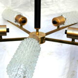 Vintage chandelier 5 lights, glass globes and golden metal mount