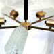 Vintage chandelier 5 lights, glass globes and golden metal mount