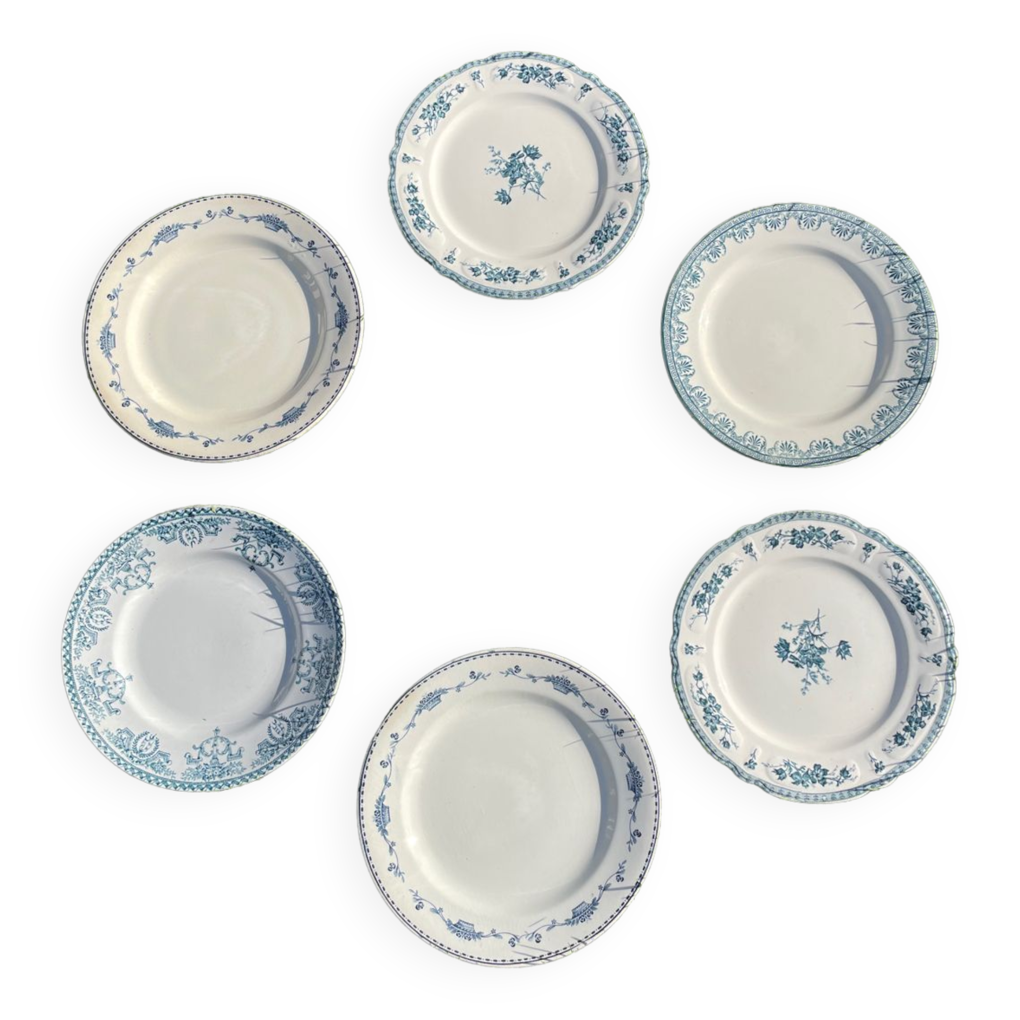 Set of 6 mismatched iron earth flat plates
