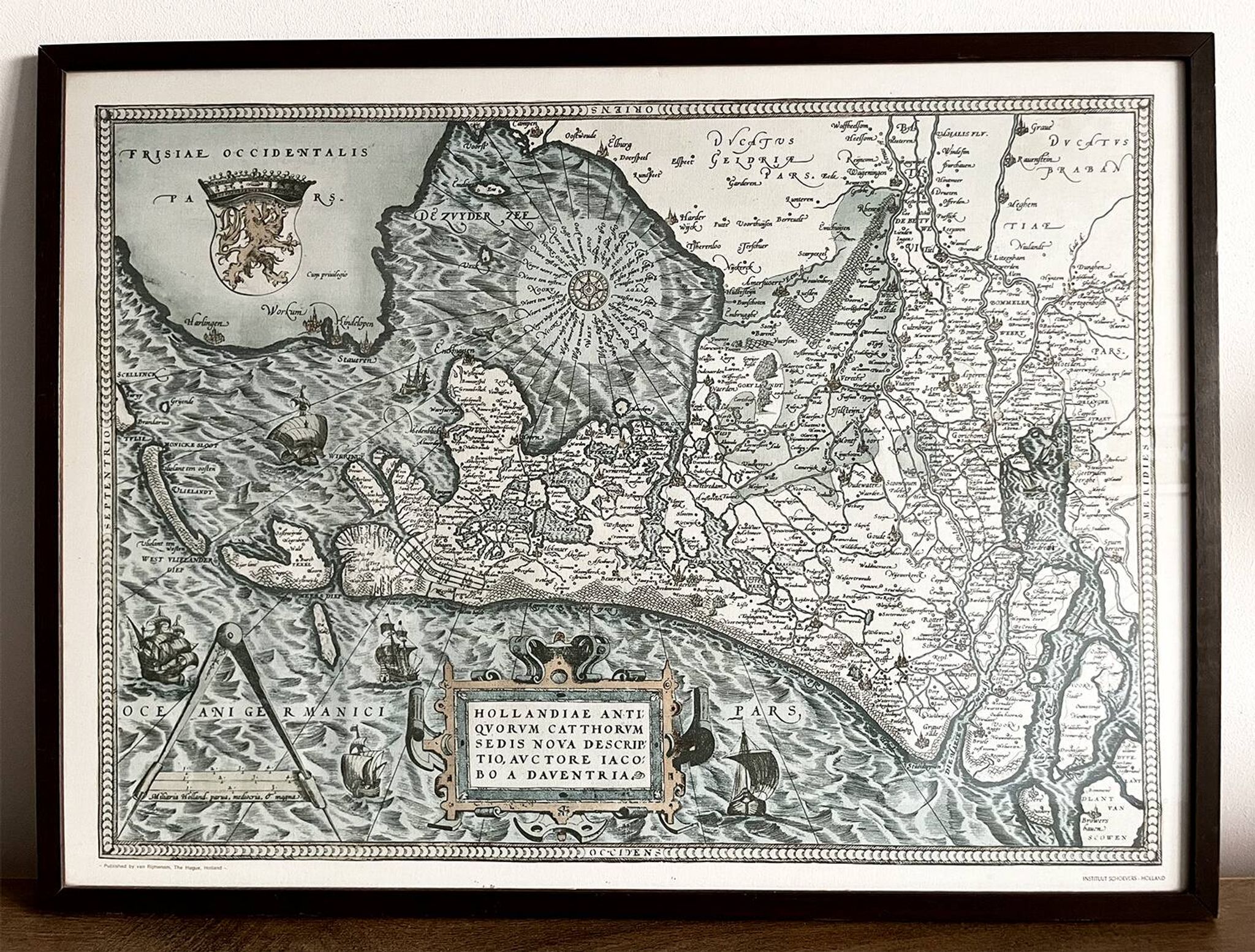 Framed Map of the Netherlands from the Theatrum Orbis Terrarum by Abraham Ortelius (1570)