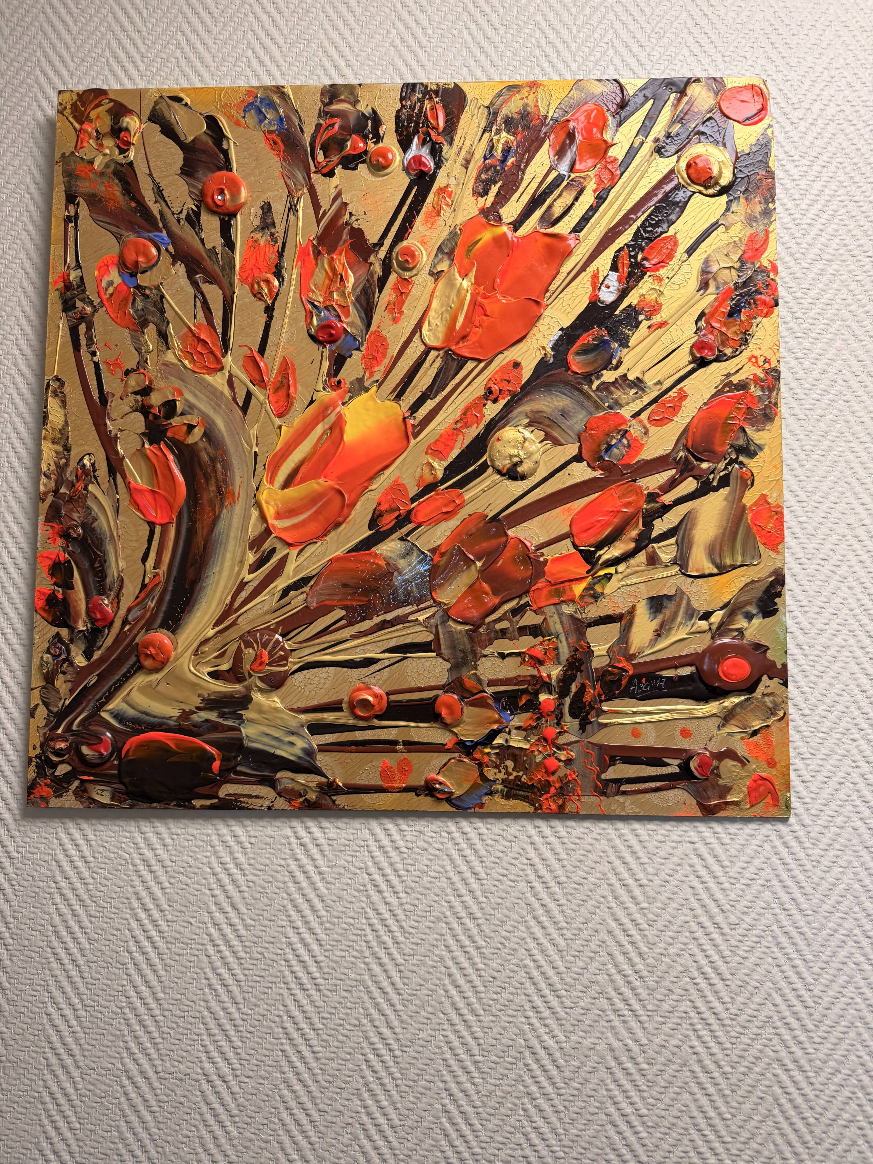 Quadriptyque de peintures abstraites florales au couteau JP Accault