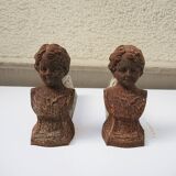 Old Cast Iron Andirons: Bust of a Garconne