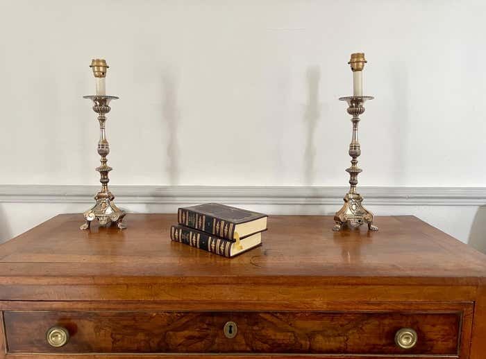 Pair of Louis XIV style table lamp from the 19th century in silver metal