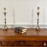 Paire de lampe de table de style Louis XIV du 19ème siècle en métal argenté