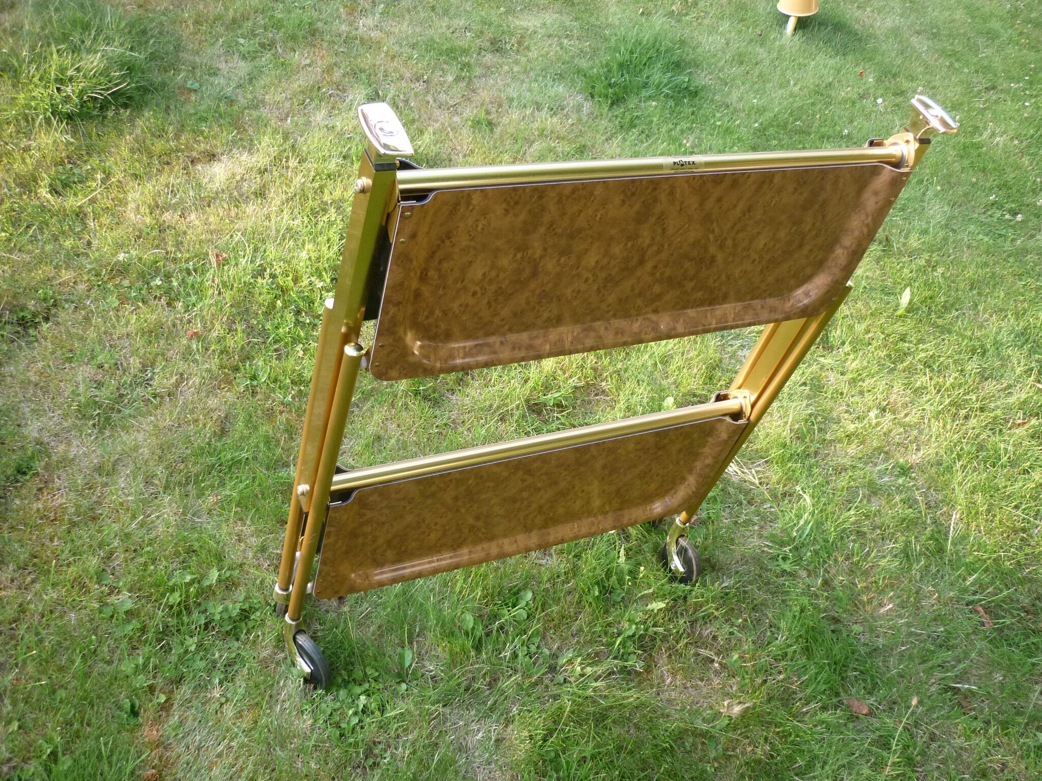 Folding rolling table Platex dark and gold glass