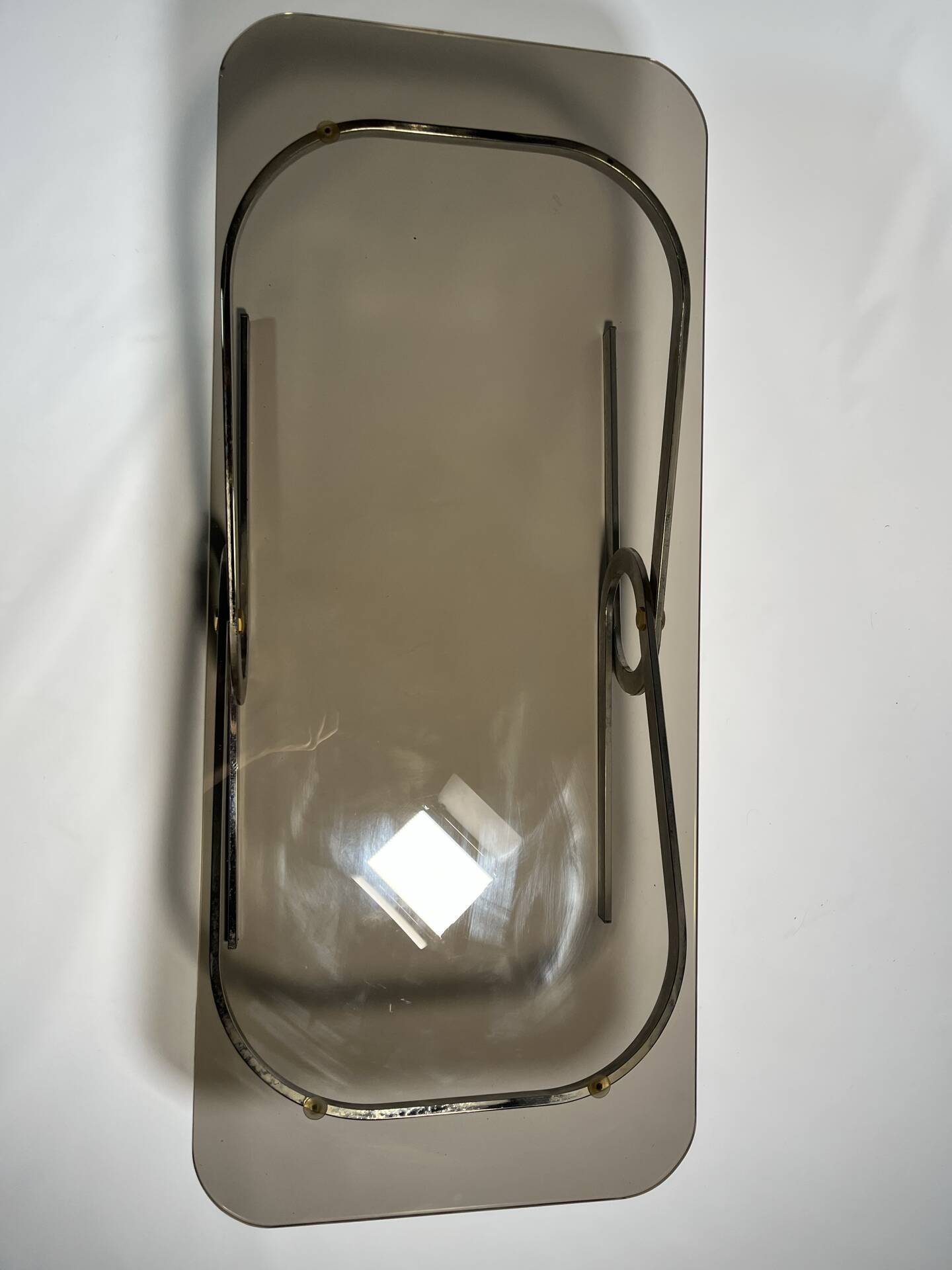 Vintage coffee table in chrome and smoked glass, 1970s.