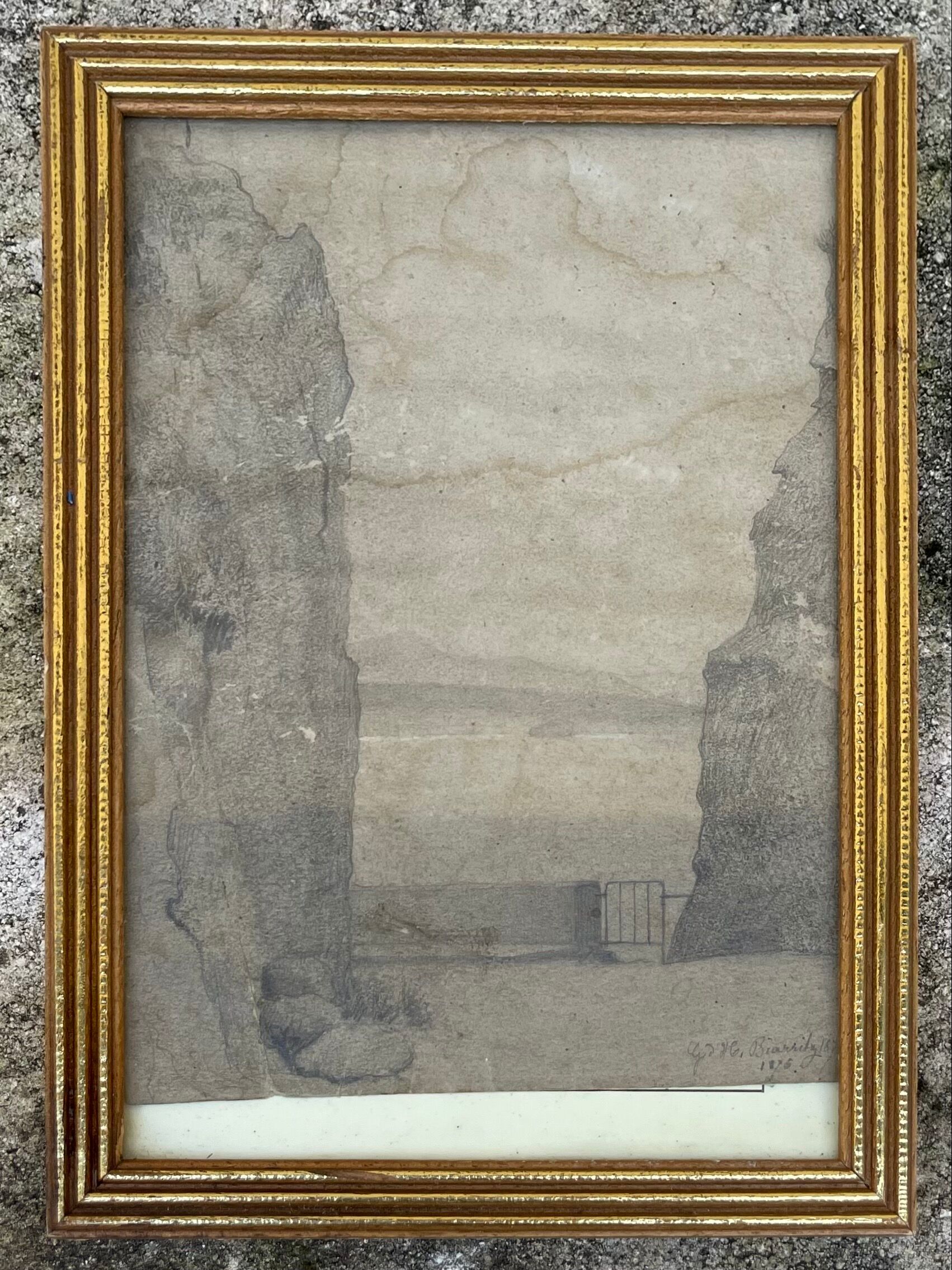 Drawing painting seen from Biarritz 1875
