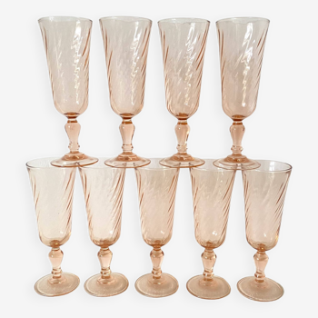 80s pink glass champagne flutes