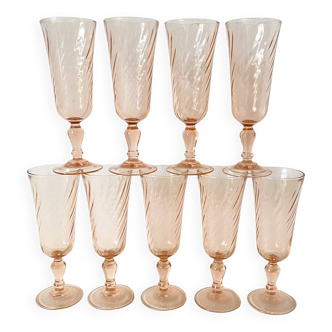 80s Pink Glass Champagne Flutes