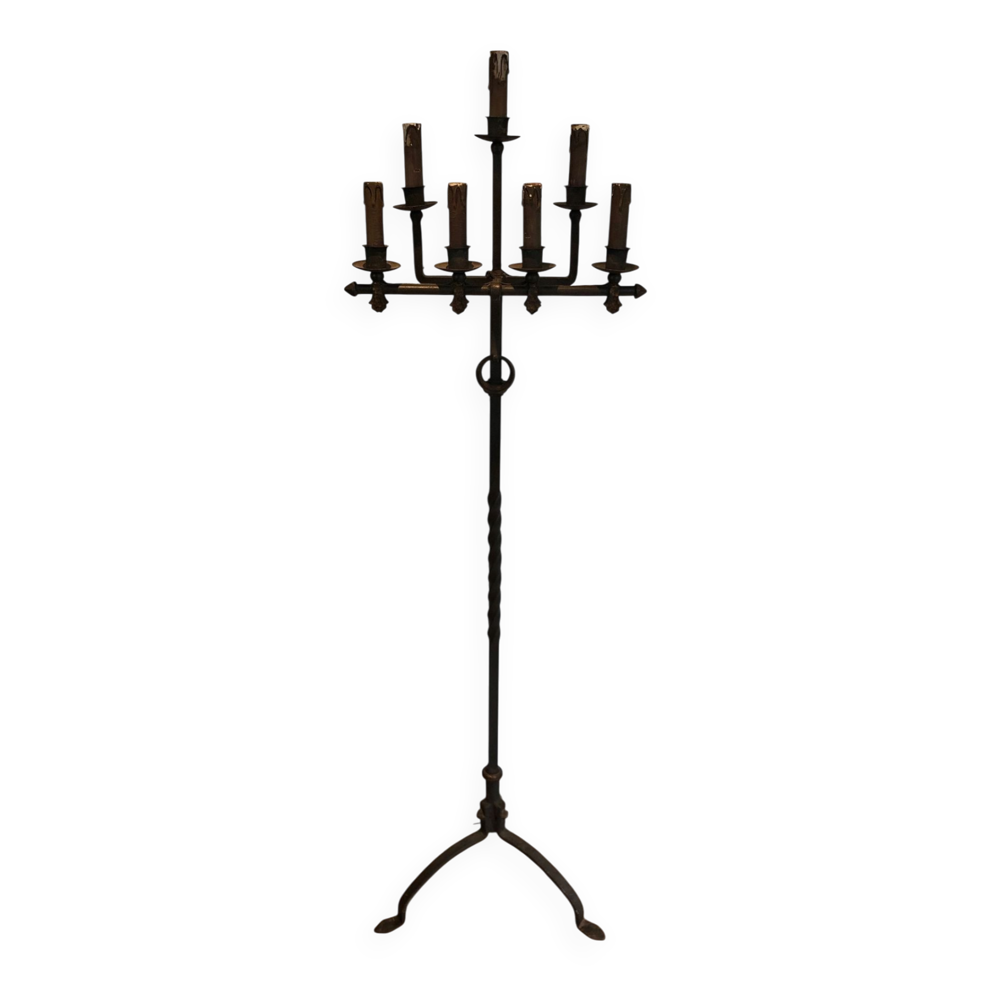Parquet Floor Lamp in Wrought Iron and Gilded Iron, Art Deco, French Work,