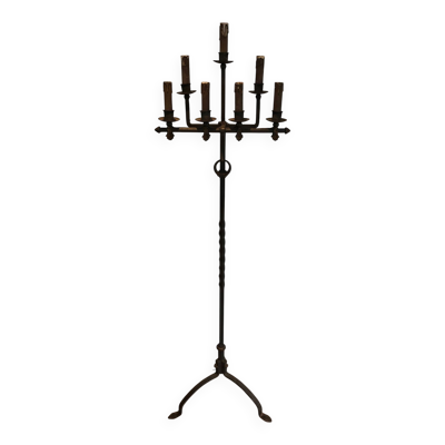 Lampadaire de Parquet en Fer Forgé et Fer Doré, Art Déco, Travail Français,